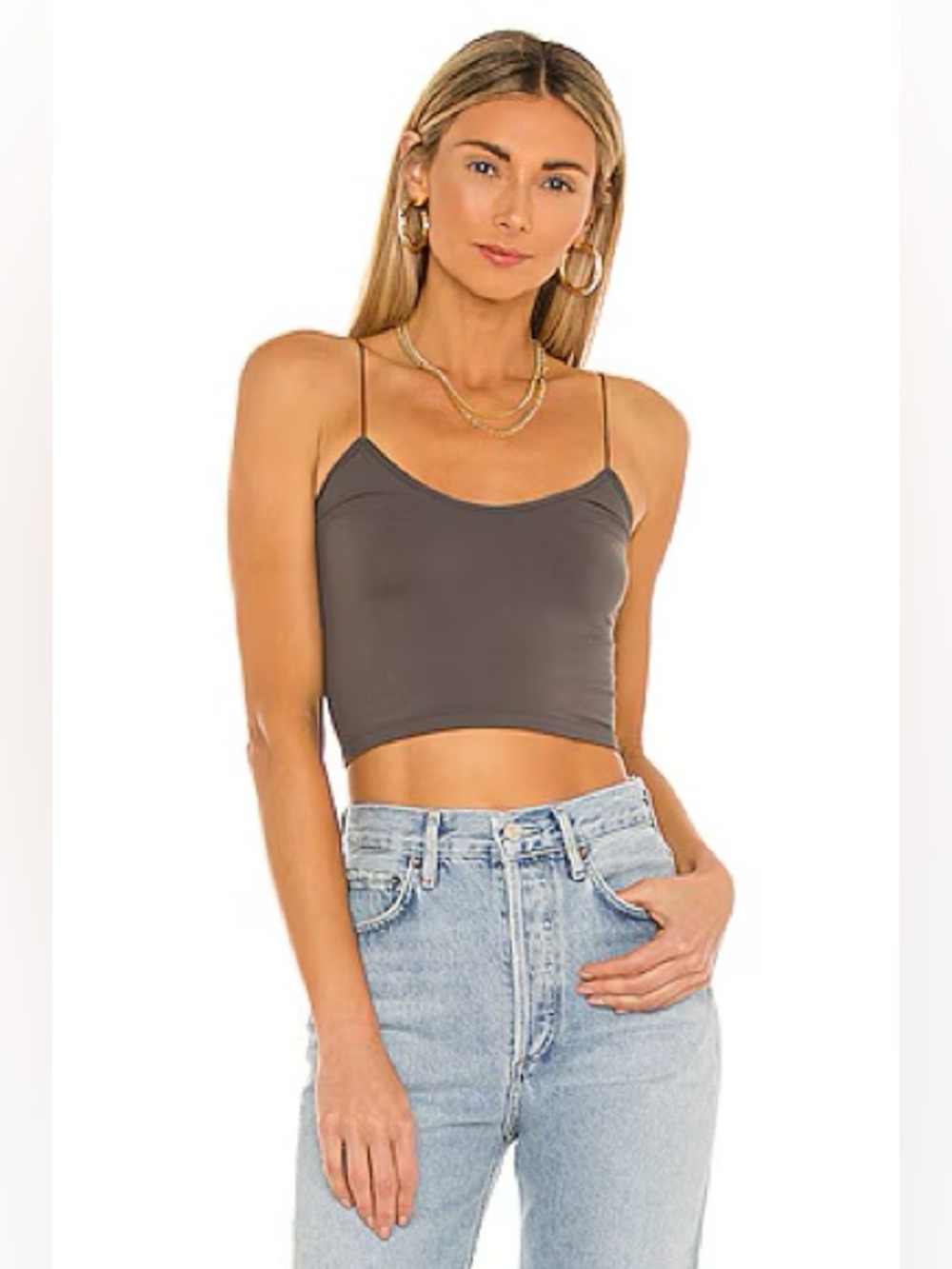 Free People Intimately Brami Skinny Strap Tank in Charcoal